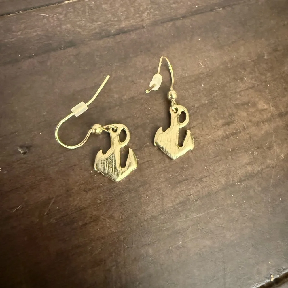 Nautical Gold and Red Anchor Earrings